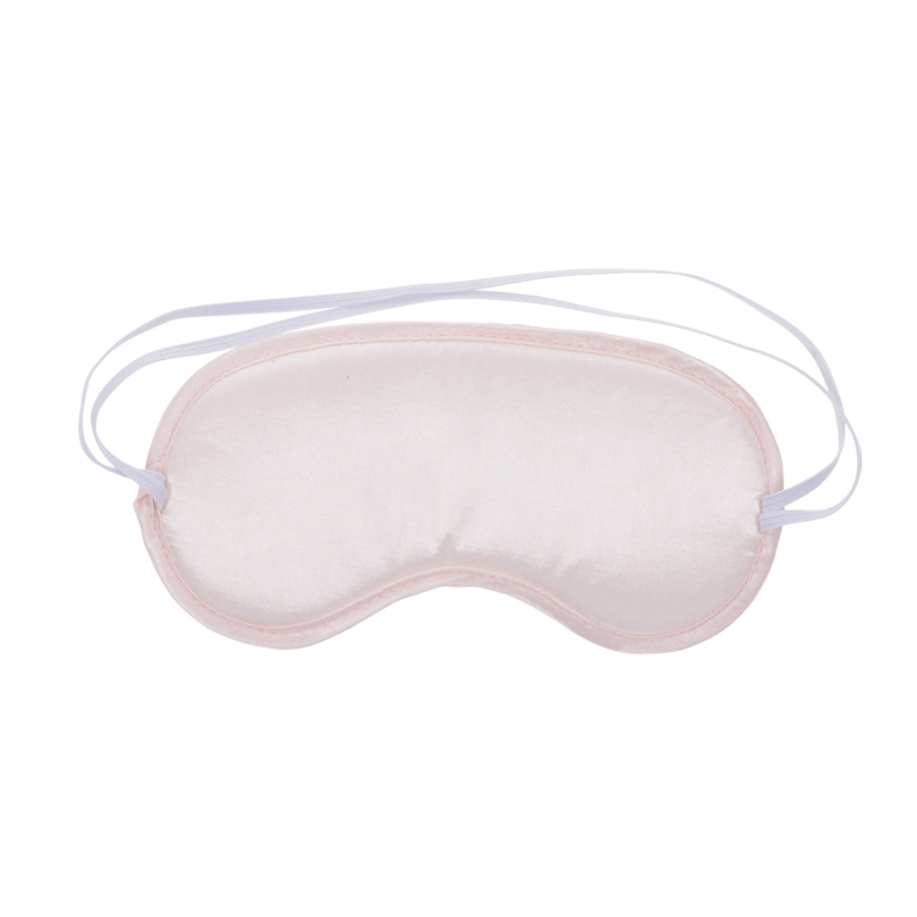 Pink satin padded blindfold with white elastic bands.