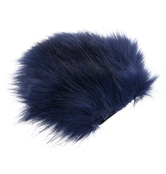 Navy blue faux fur glove with gold spikes.