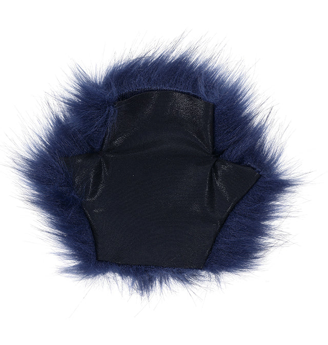 Navy faux fur glove with gold spikes.