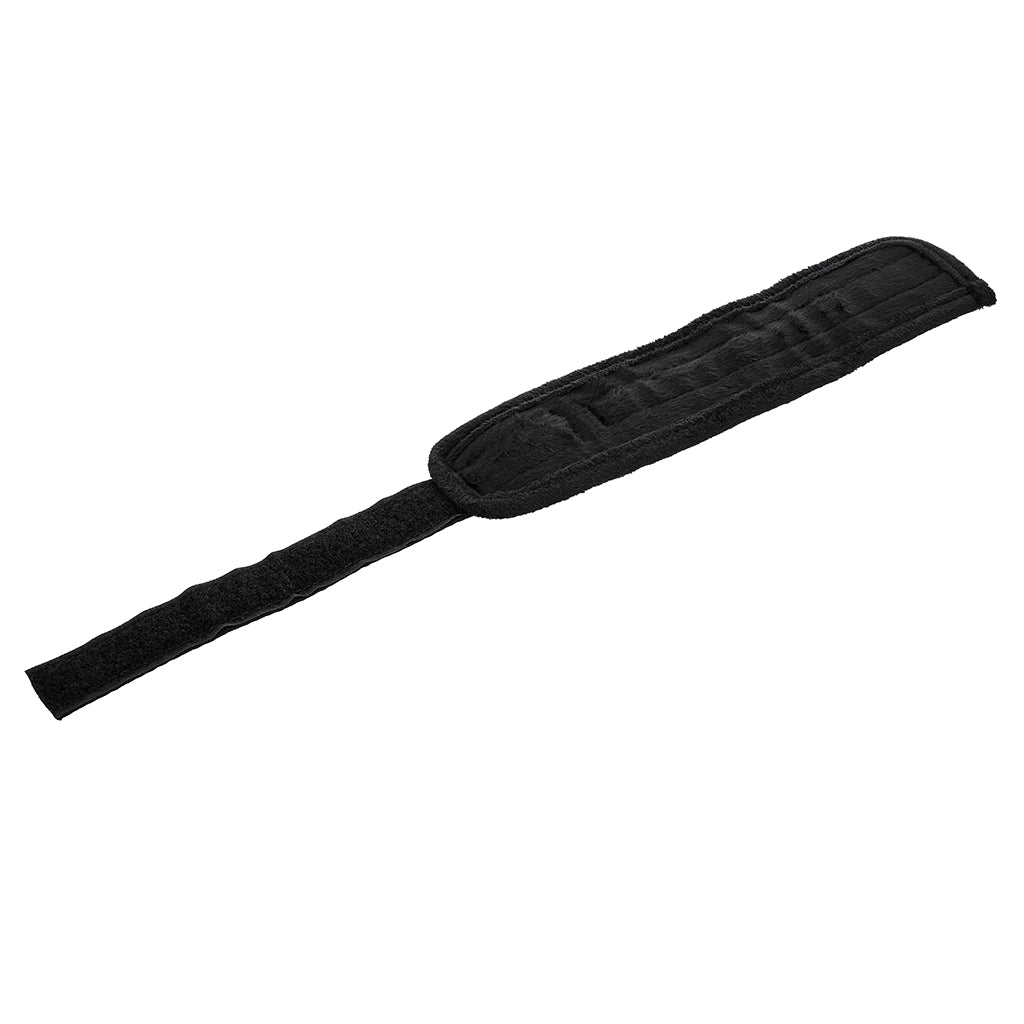 Black adjustable restraint system with four cuffs.