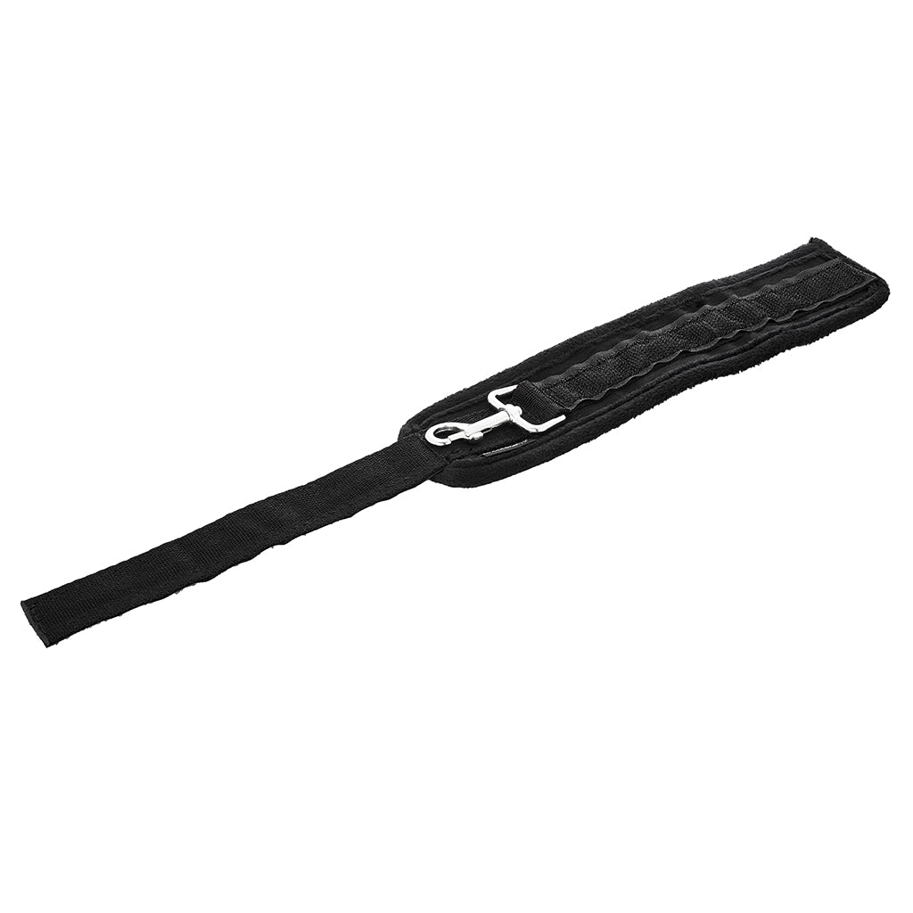 Black restraint system with four adjustable cuffs and a metal clasp.