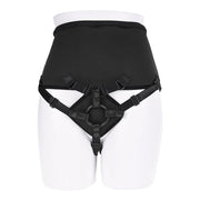 Black high-waisted corset strap-on harness with adjustable laces.