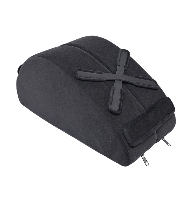 Black convertible toy mount and hip lift support with straps.