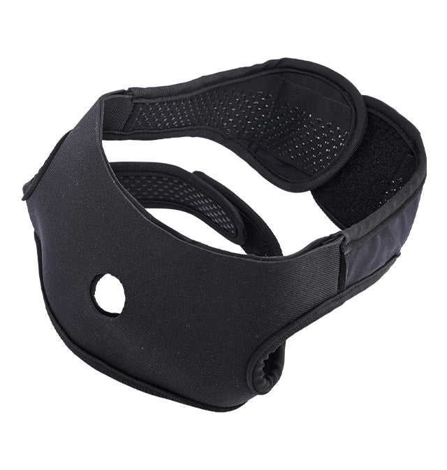 Black neoprene face strap harness with adjustable hook and loop closures.