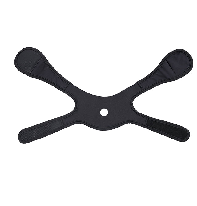 Black neoprene face harness with adjustable straps and a central hole.