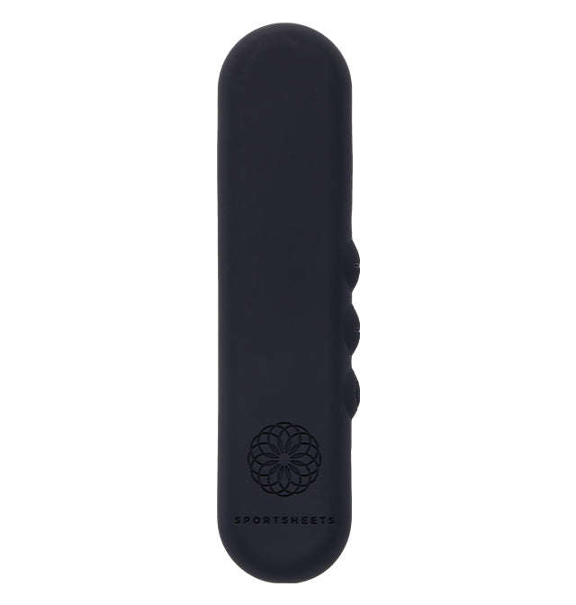 Black silicone vibrator with a rounded top and three buttons on the side.