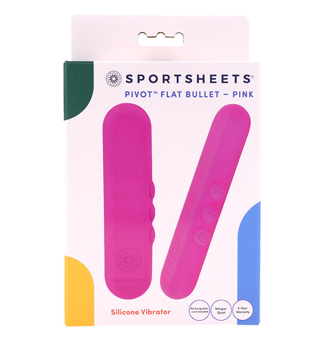 Pink Sportsheets Pivot Flat Bullet silicone vibrator on packaging.