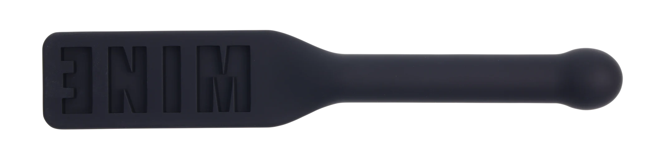 Black silicone paddle with "MINE" embossed and an insertable handle.