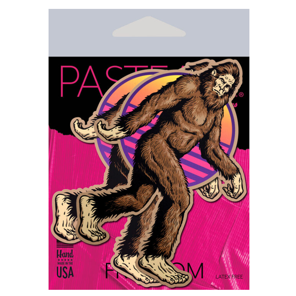 Sasquatch Bigfoot nipple pasties with a retro sun design.