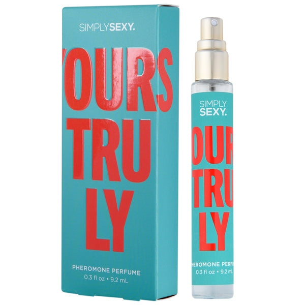 A bottle and box of Simply Sexy Yours Truly Pheromone Perfume.