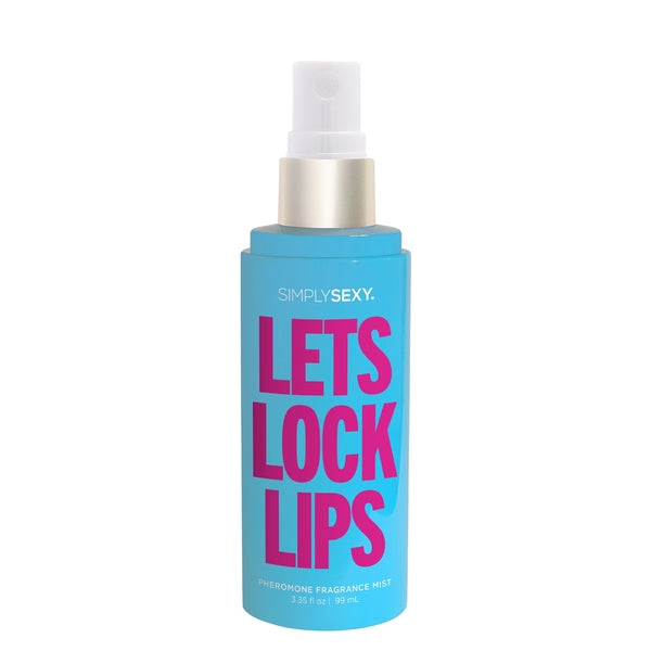 Simply Sexy Let's Lock Lips Pheromone Fragrance Mist in a blue bottle.