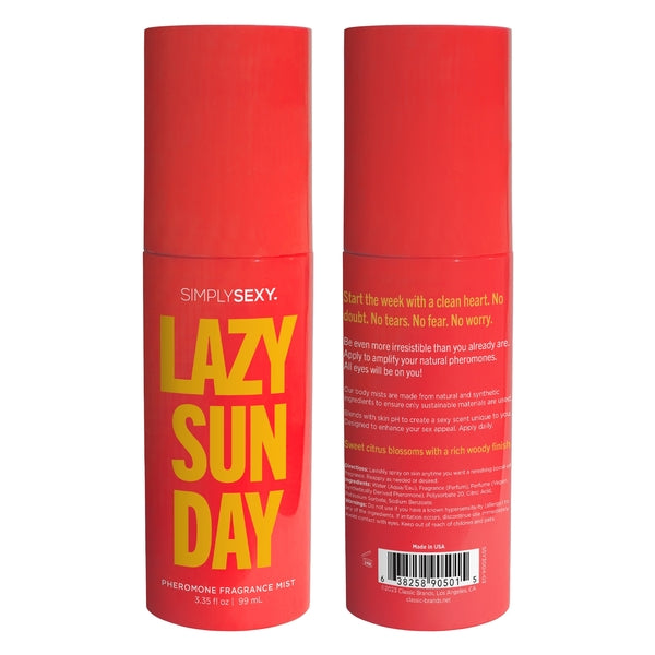 Simply Sexy Lazy Sunday Pheromone Fragrance Mist in red bottle.