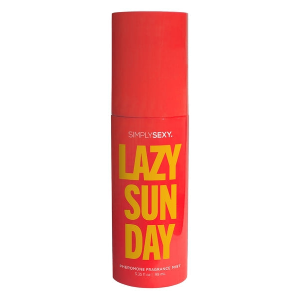 Simply Sexy Lazy Sunday Pheromone Fragrance Mist in a red bottle.