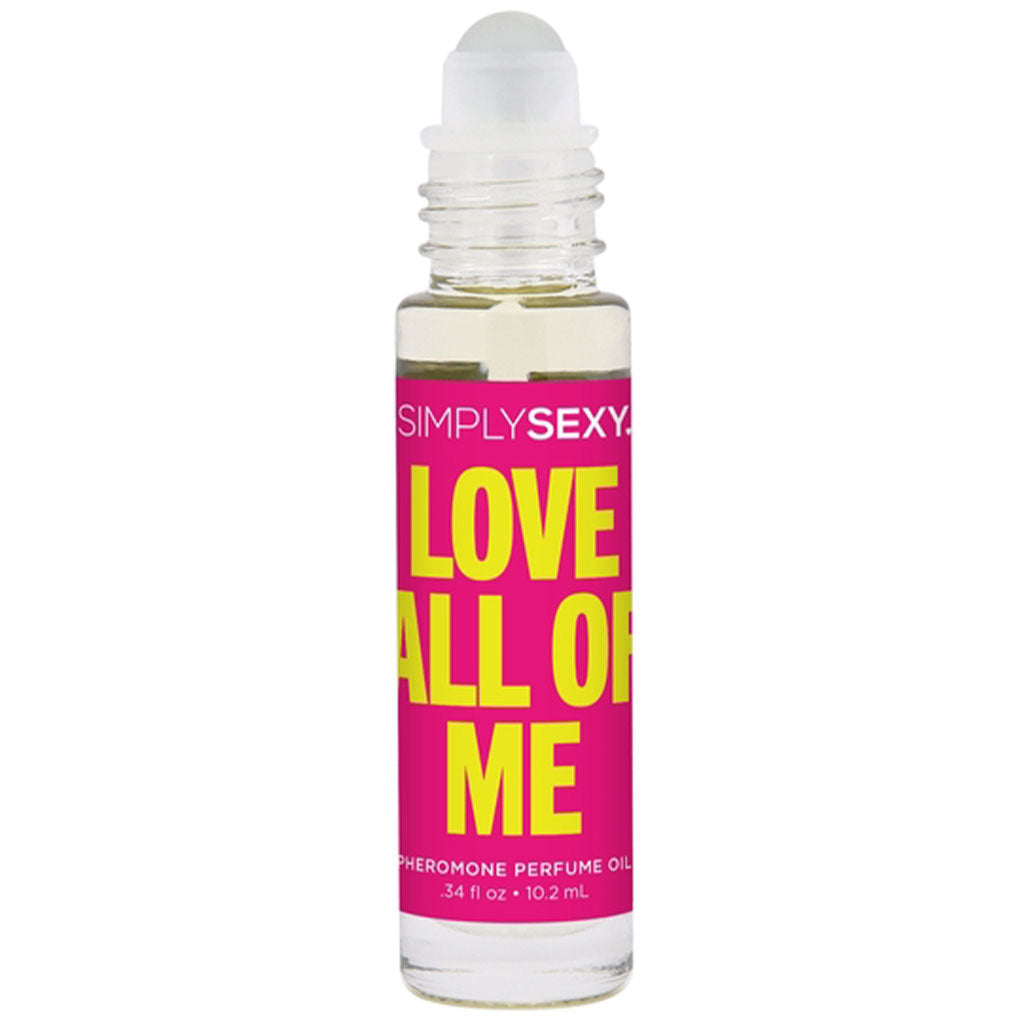 Simply Sexy Love All Of Me pheromone perfume oil in a rollerball bottle.