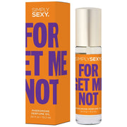 Orange box and bottle of Simply Sexy "Forget Me Not" pheromone perfume oil.