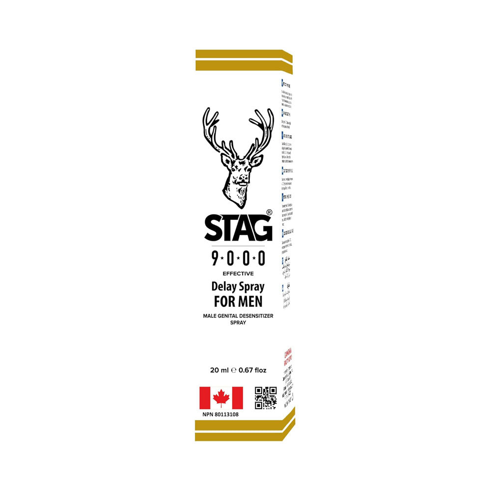Stag 9000 Delay Spray for Men, 20ml bottle with a deer logo.