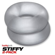 Two clear ice silicone non-roll cock rings from Hunkyjunk.