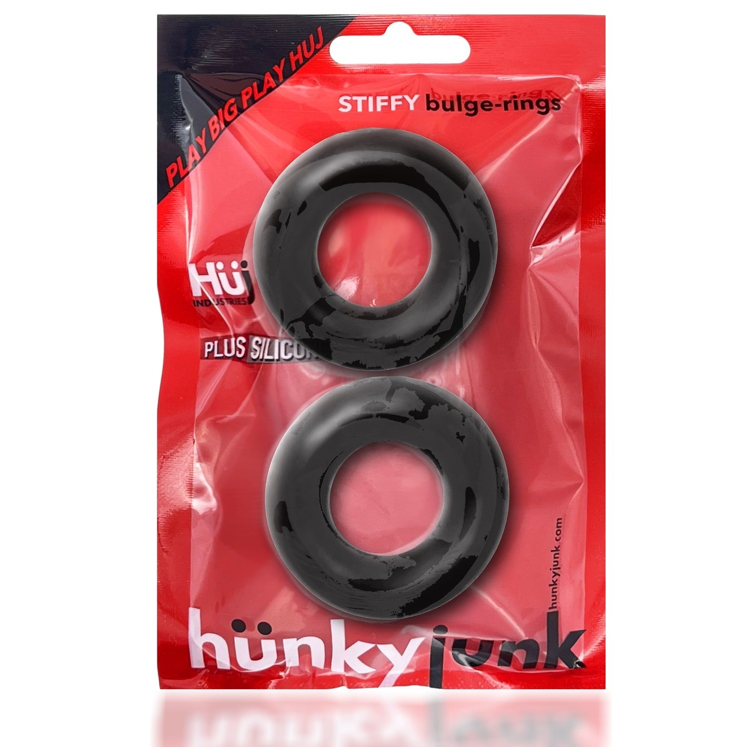 Two black silicone bulge rings in packaging.