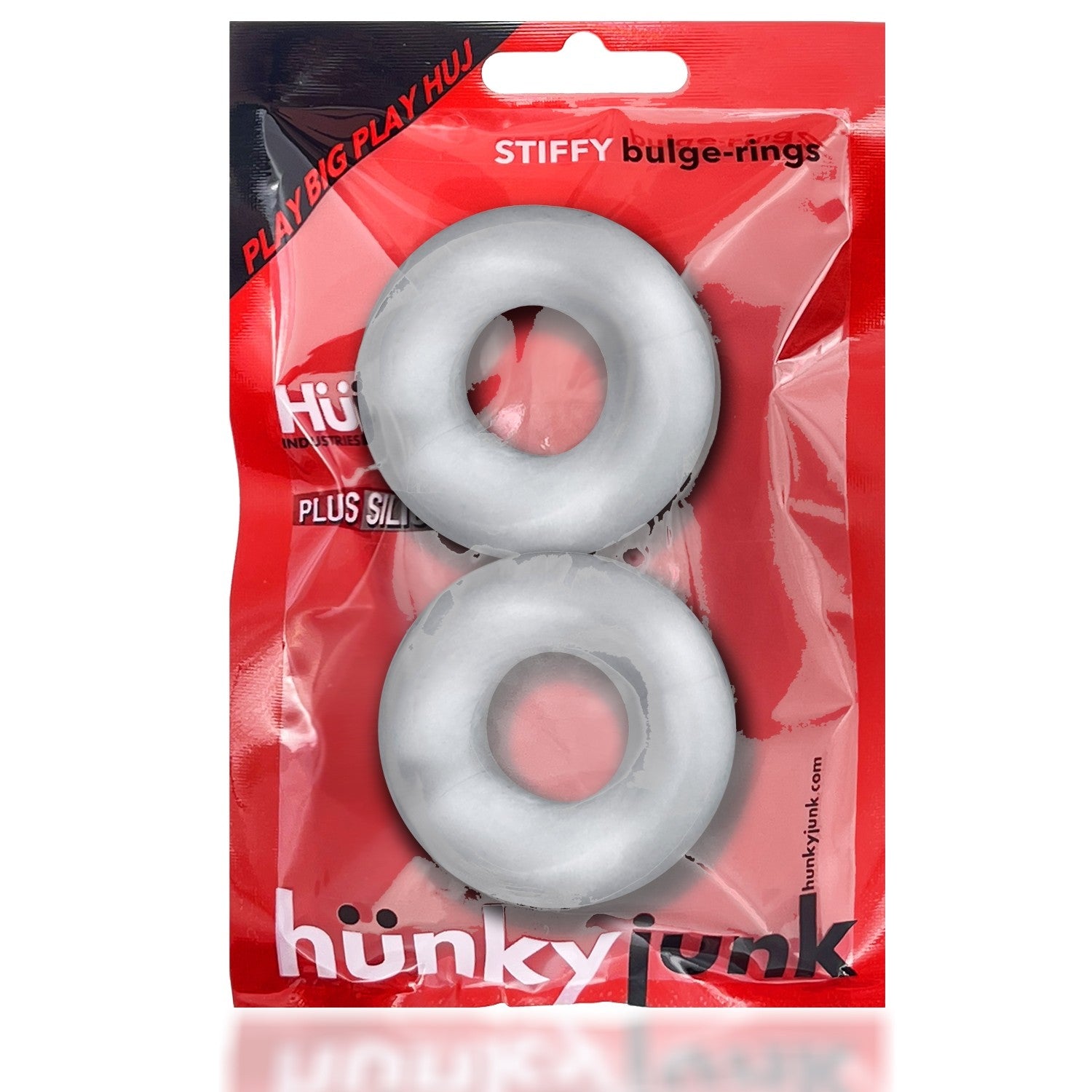 Two clear ice silicone cock rings in packaging.