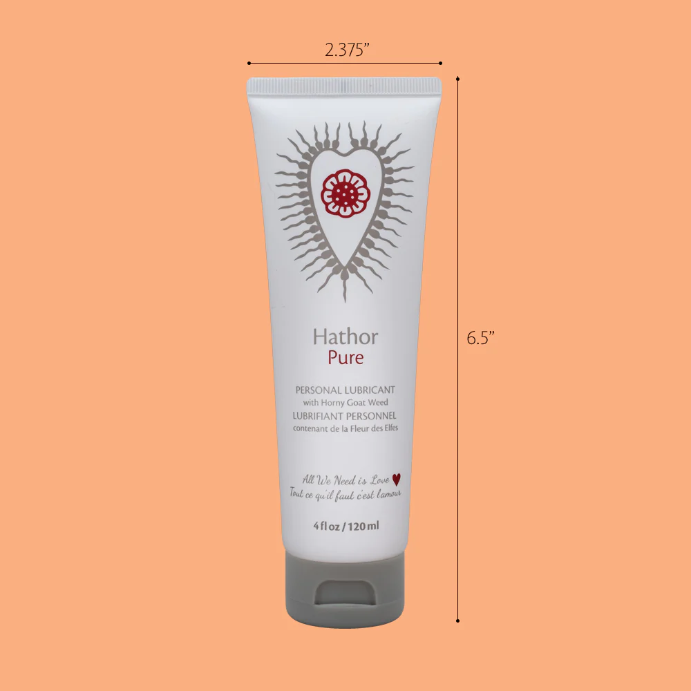 Hathor Pure personal lubricant in a white tube with a heart design.