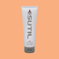 Sutil Luxe water-based personal lubricant in a white tube.