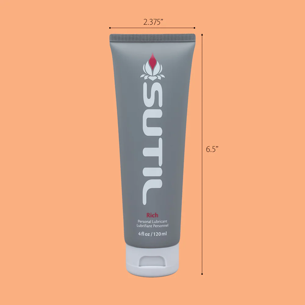Sutil Rich thick water-based lubricant in a grey tube with white cap.