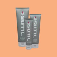 Three tubes of Sutil Rich water-based lubricant in varying sizes.