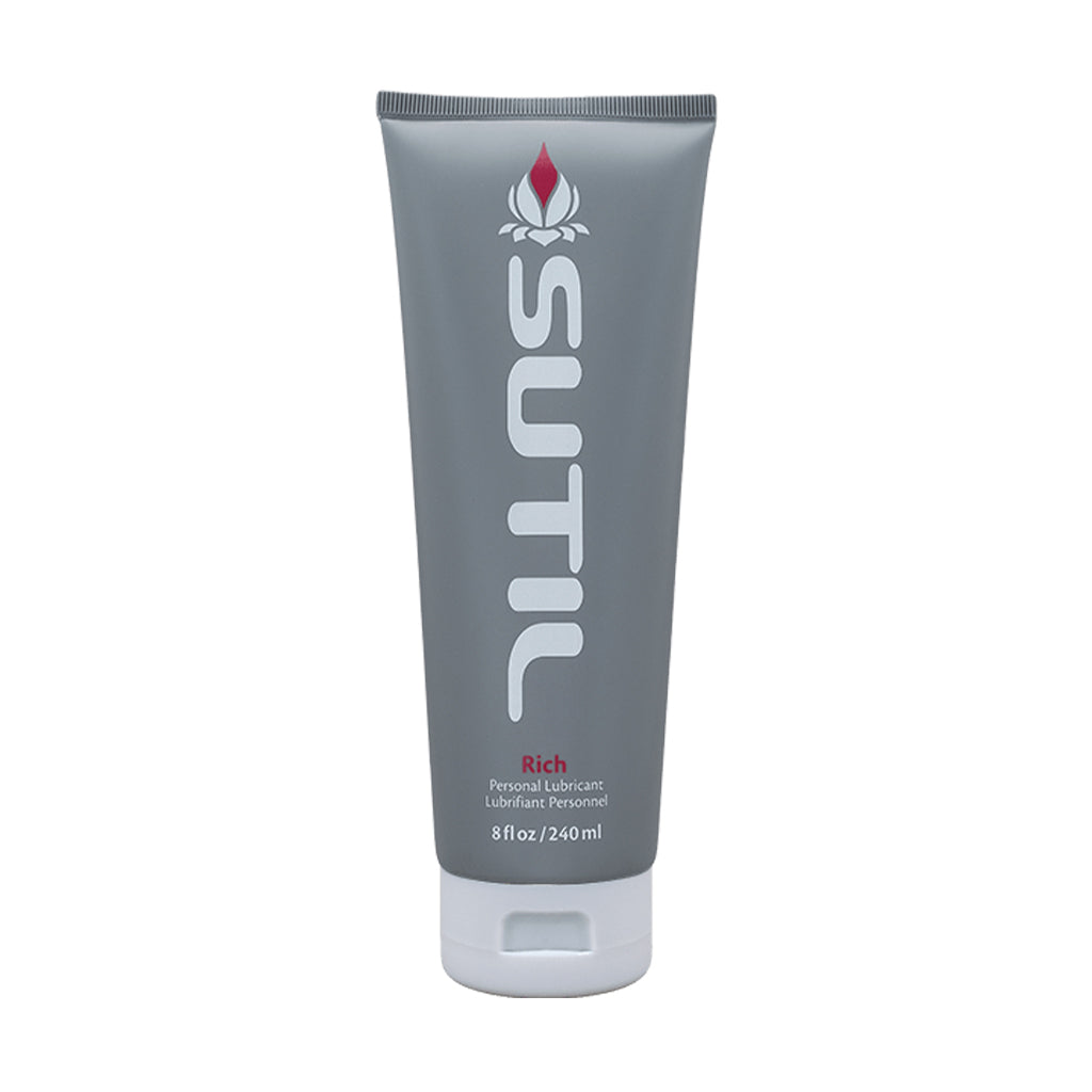 Sutil Rich personal lubricant in a grey tube with white cap.
