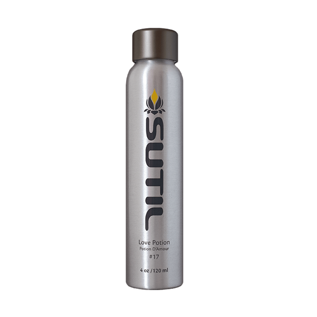 Silver spray bottle with "SUTIL" logo and "Love Potion #17" text.