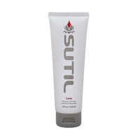 Sutil Luxe water-based personal lubricant in a white tube with grey cap.