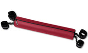 Red faux leather spreader bar with black cuffs.