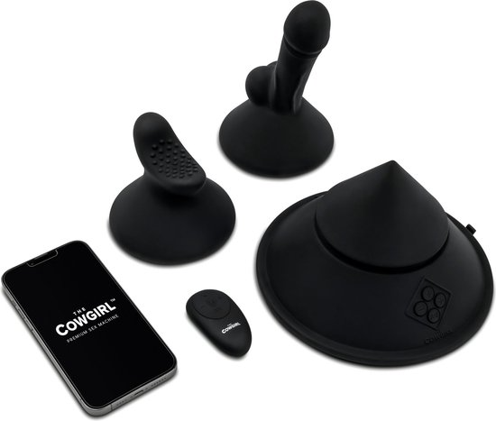 App-controlled cone vibrator with remote, phone, and two attachments.