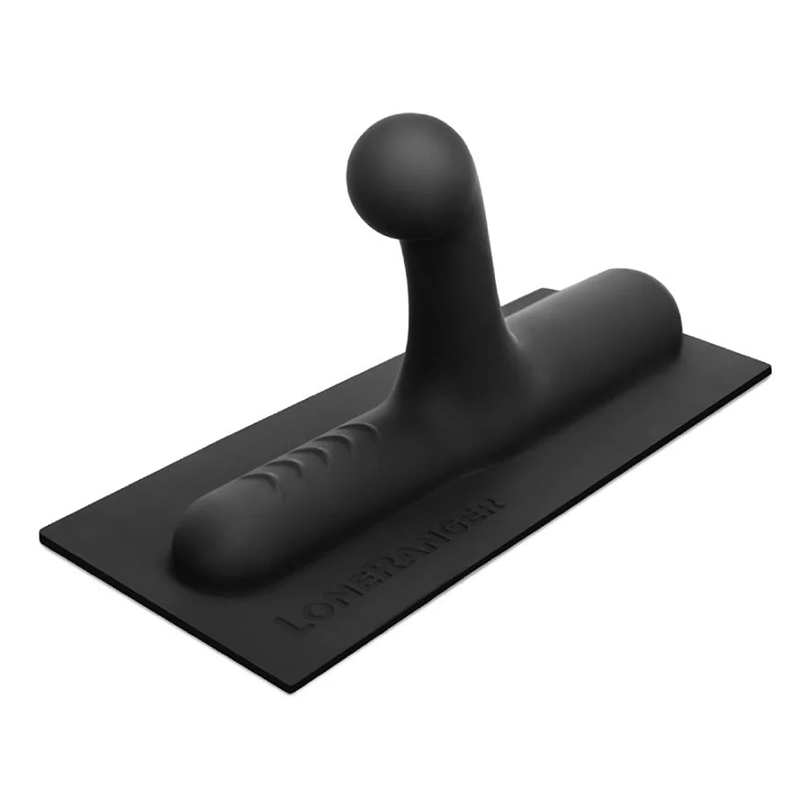 Black silicone G-spot and P-spot attachment with ribbed texture.
