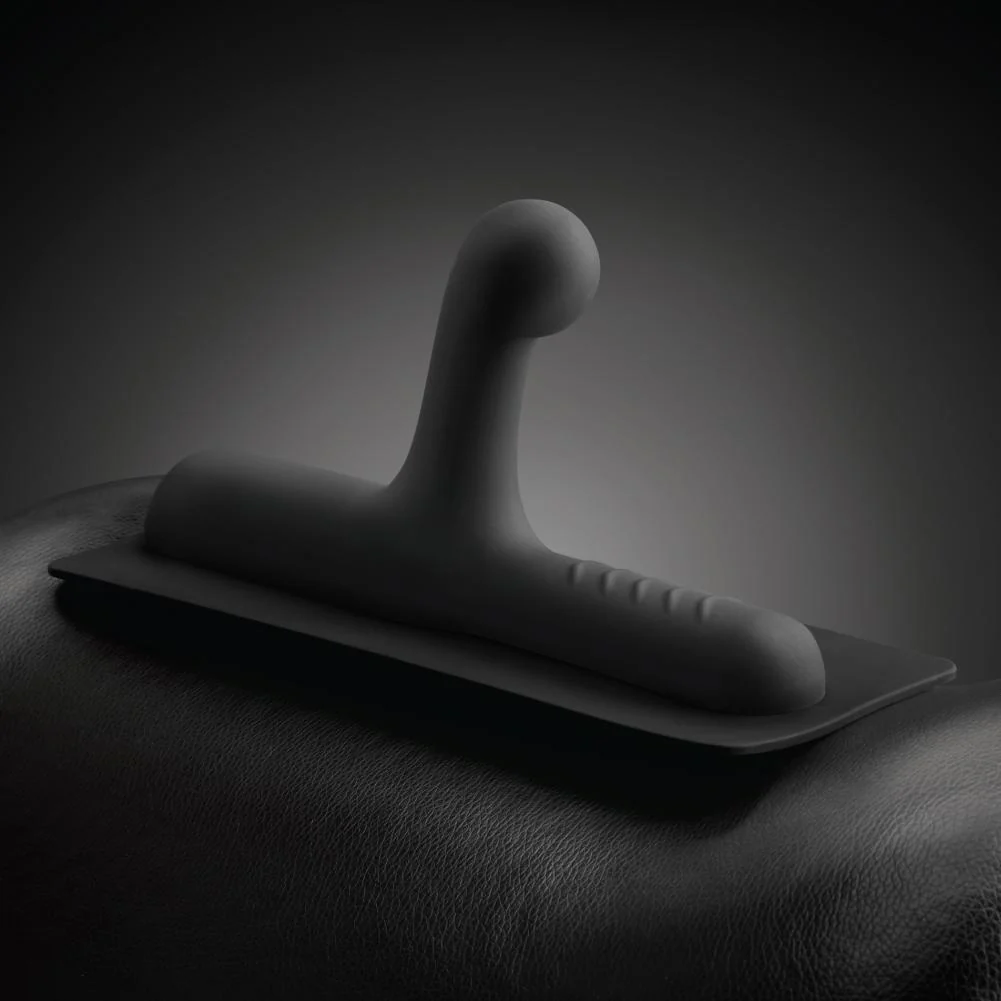 Black silicone G-spot and P-spot attachment with a curved head and ribbed tip.