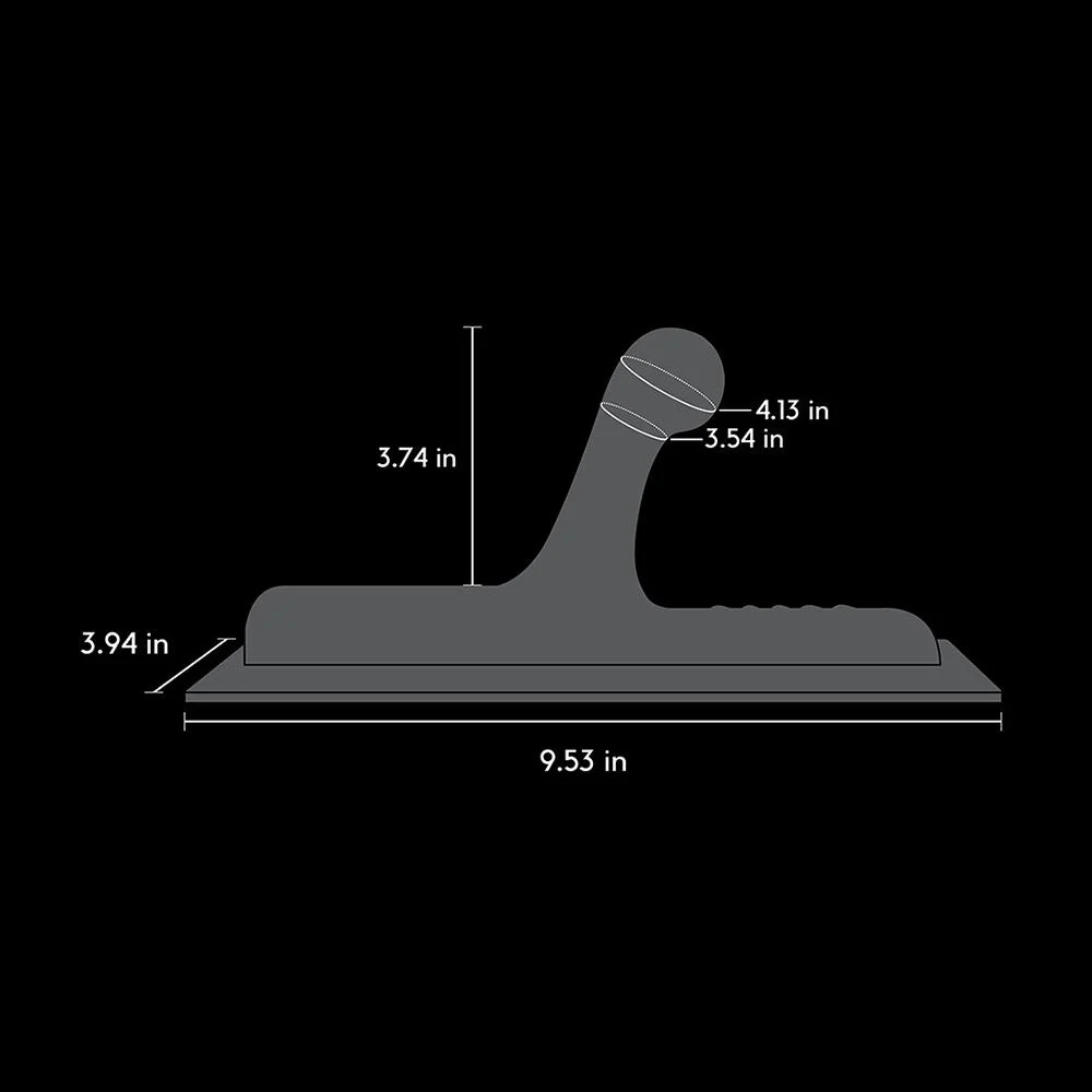Silicone attachment with dimensions for G-spot and P-spot stimulation.