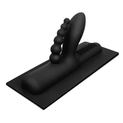 Black silicone attachment with anal beads and a textured surface.