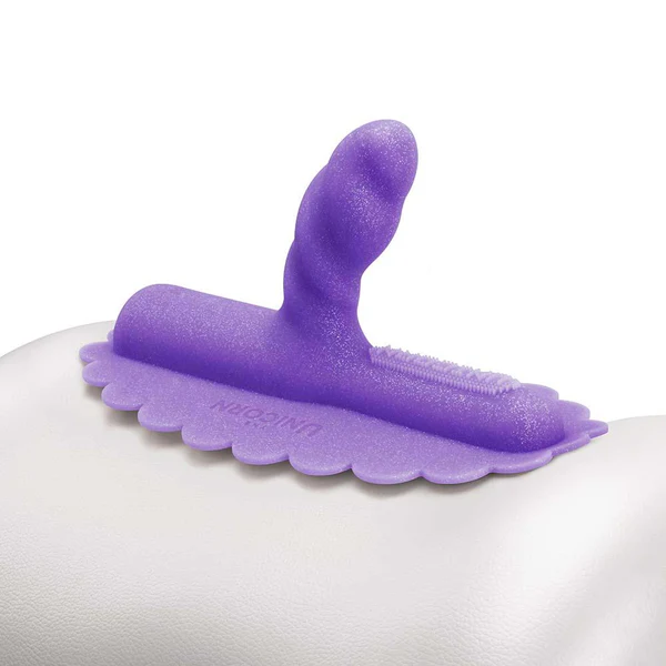 Purple silicone G-spot and prostate attachment with a textured surface.