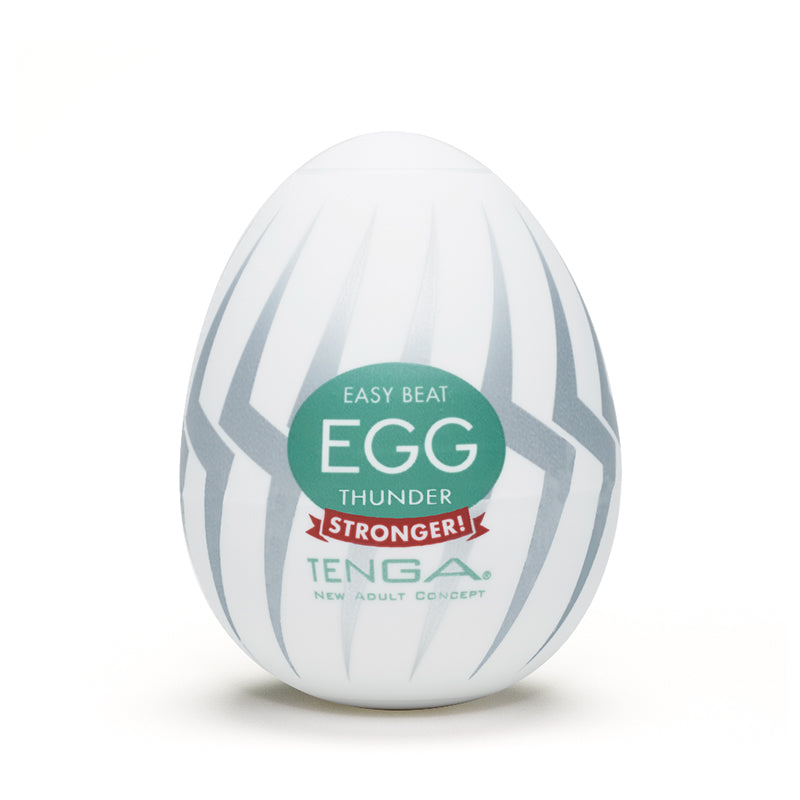 Tenga Thunder male masturbator egg with ribbed TPE sleeve.