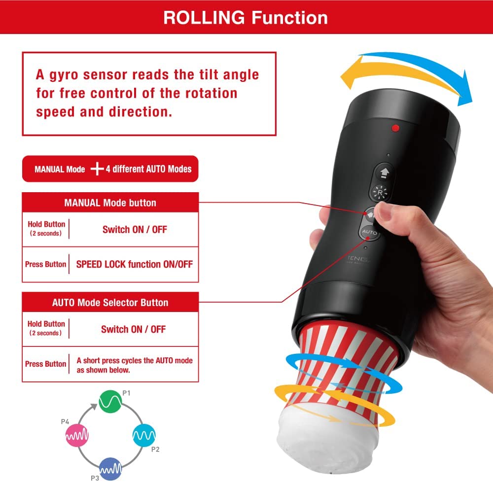 Tenga Vacuum Gyro Roller with manual and auto modes.