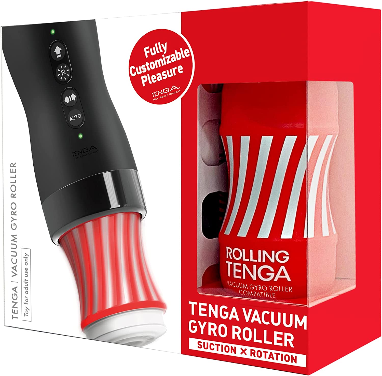 Tenga Vacuum Gyro Roller with rotating suction and customizable controls.