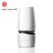 A white Tenga Aero Silver Ring masturbator with a red dot winner 2021 badge.