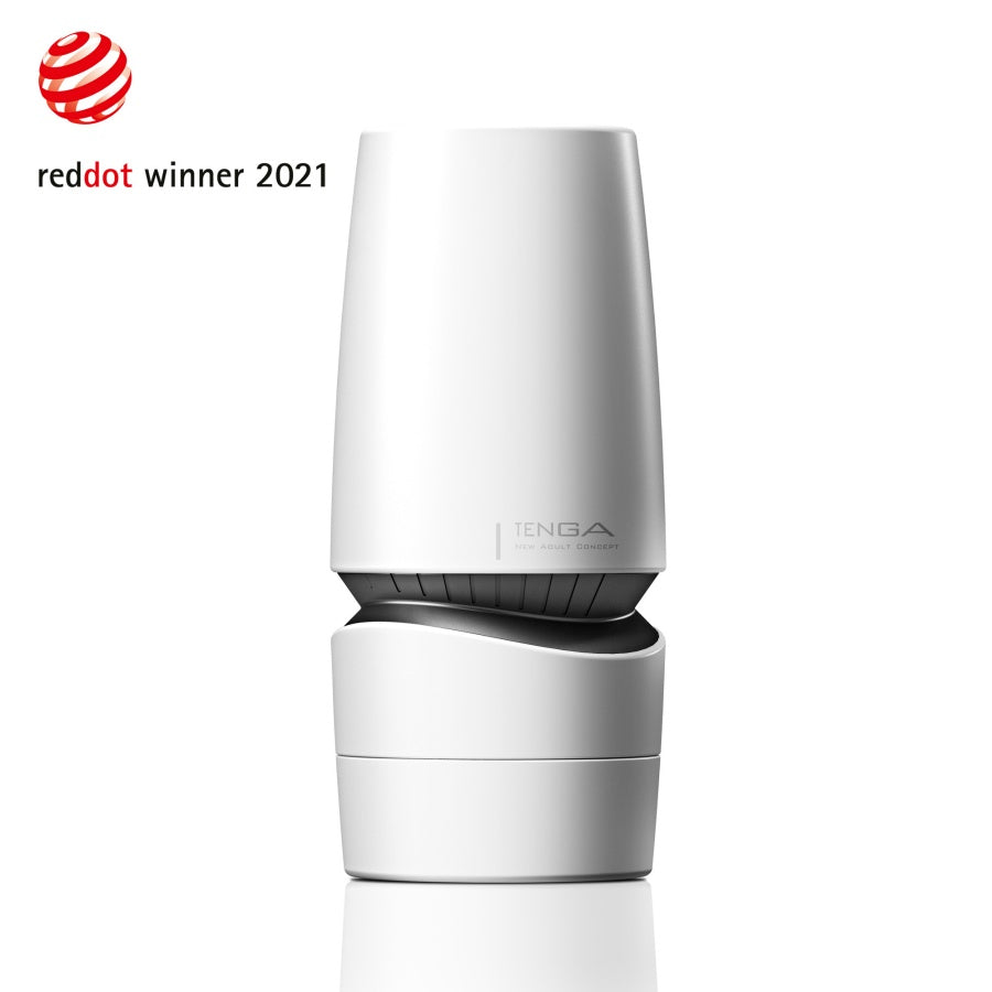 A white Tenga Aero Silver Ring masturbator with a red dot winner 2021 badge.