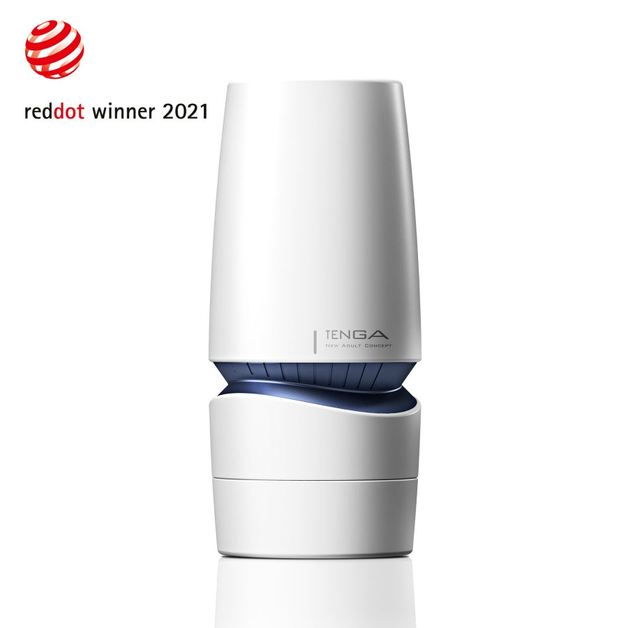 Tenga Aero Cobalt Ring Reusable Suction Masturbator with dial control.