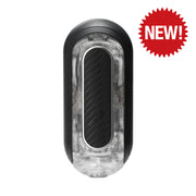 Tenga Flip Zero Gravity EV rechargeable vibrating stroker with a black exterior and clear textured interior.