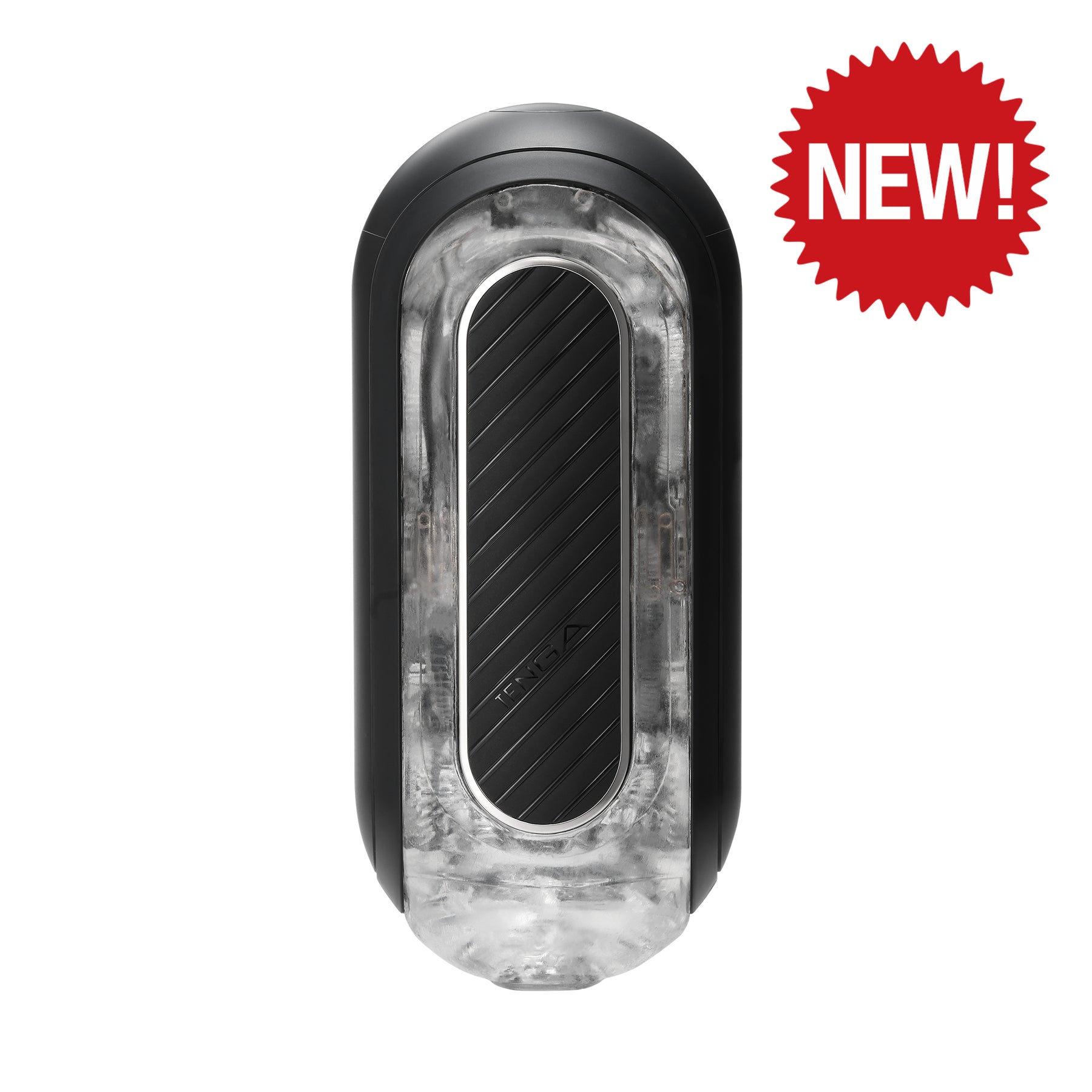 Tenga Flip Zero Gravity EV rechargeable vibrating stroker with a black exterior and clear textured interior.
