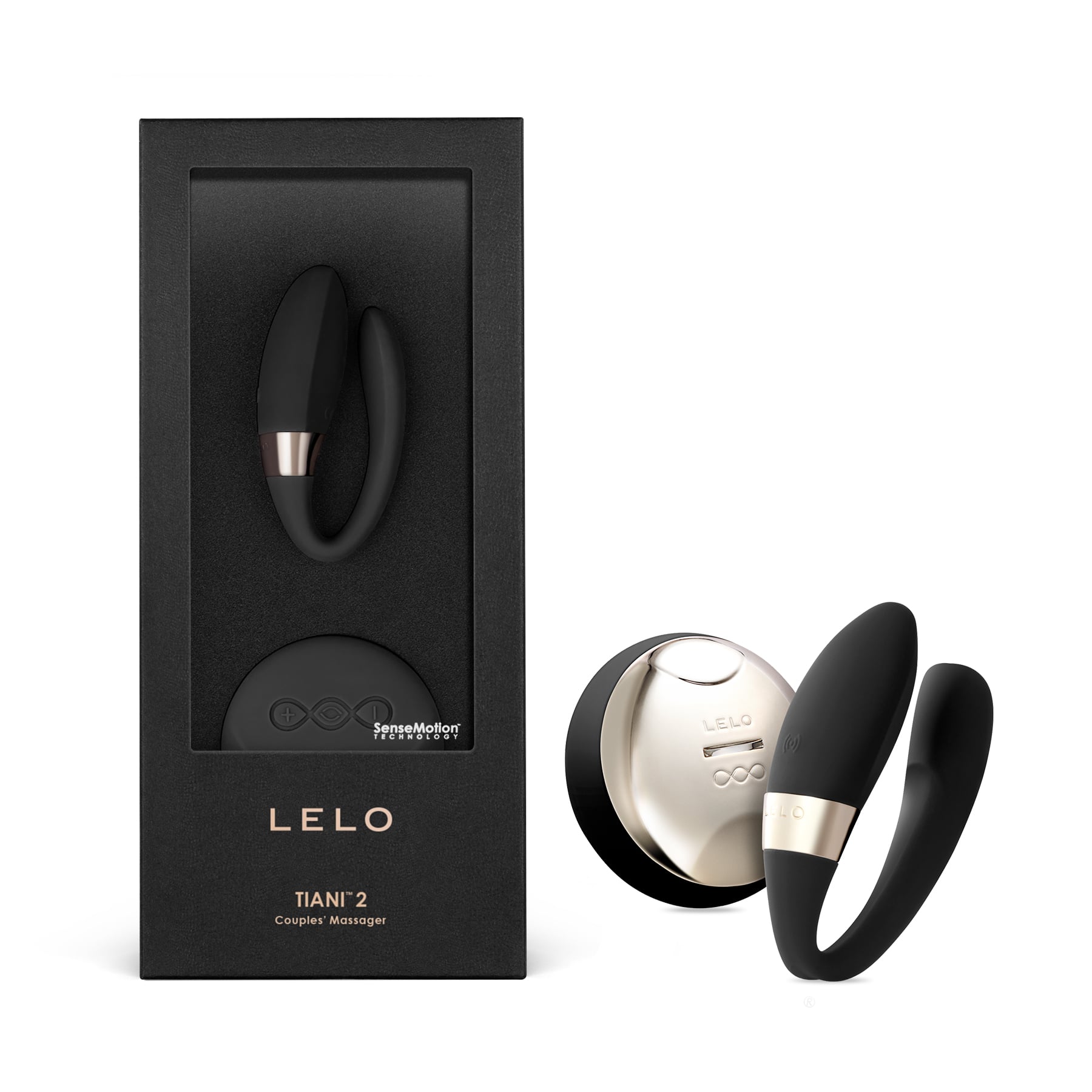 Black Lelo Tiani 2 couples massager with remote control.
