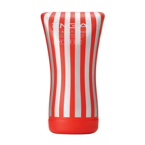 Tenga Soft Tube Cup male masturbator with red and silver stripes.