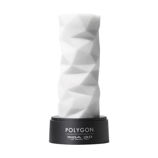 Tenga 3D Polygon reusable male masturbator with a textured white sleeve.