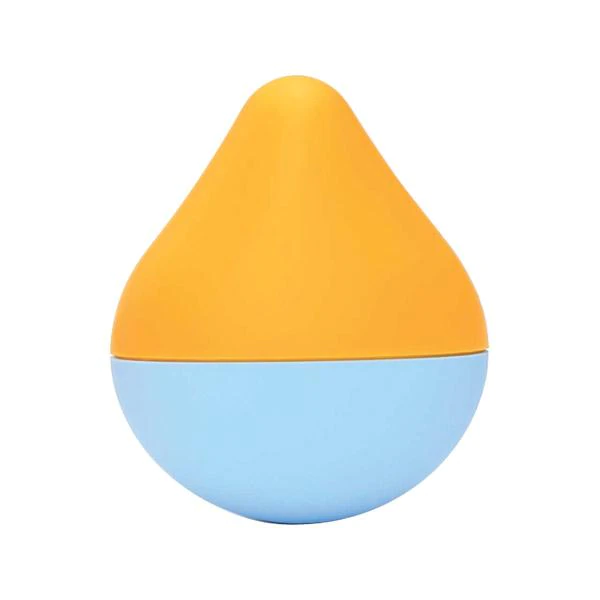 A teardrop-shaped waterproof vibrator in orange and light blue.