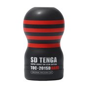 Tenga Original Vacuum Cup with red stripes and text.